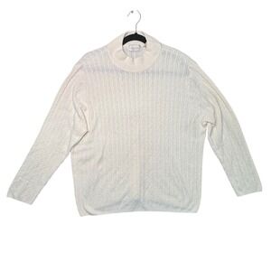 Studio Works Womens 3X Cream Cable Knit Mock Neck Sweater Cozy Minimalist‎ Chic